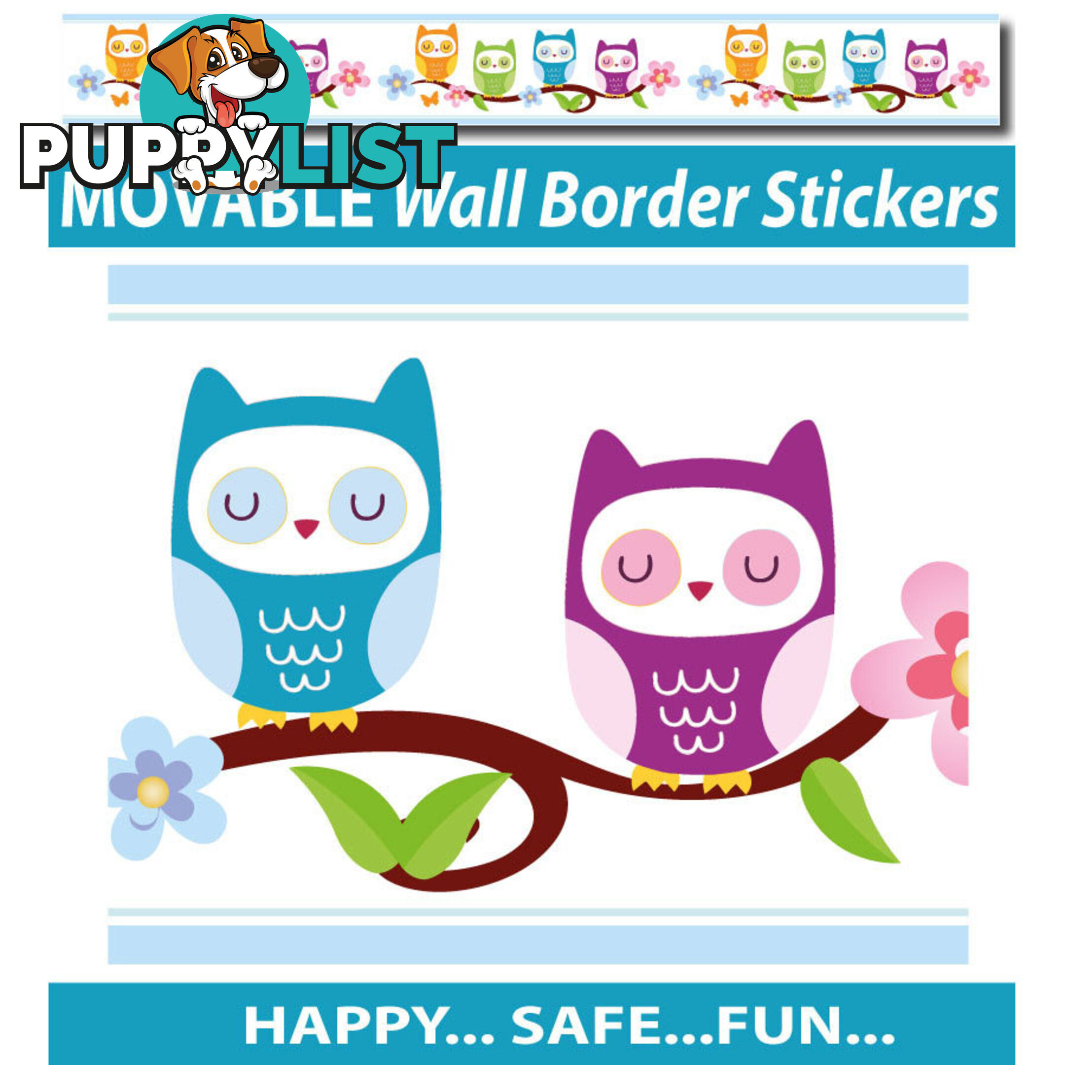 Cute Nursery Owl Wall Border Stickers - Totally Movable