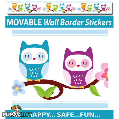 Cute Nursery Owl Wall Border Stickers - Totally Movable