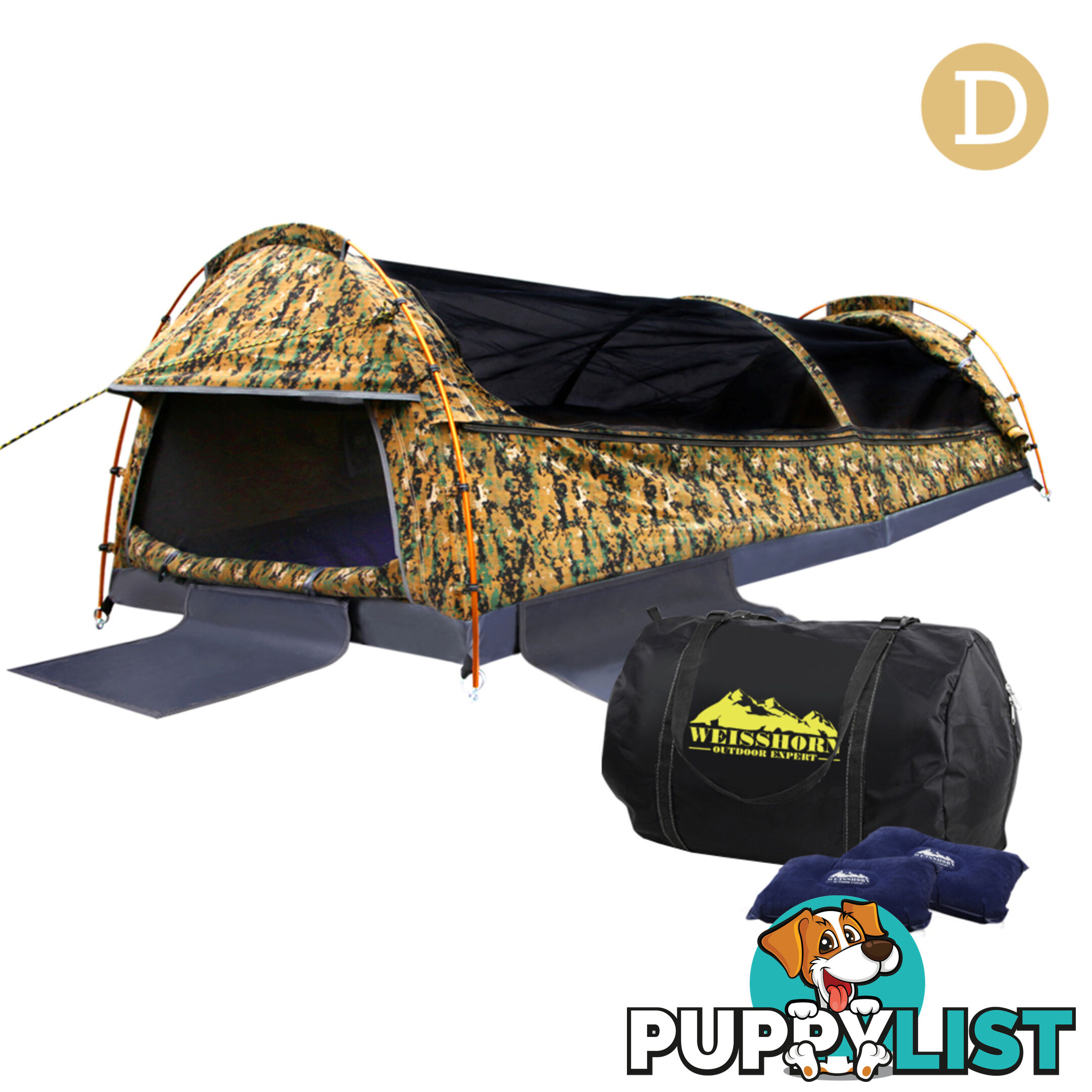 Double Camping Canvas Swag Tent Desert Camouflage w/ Bag