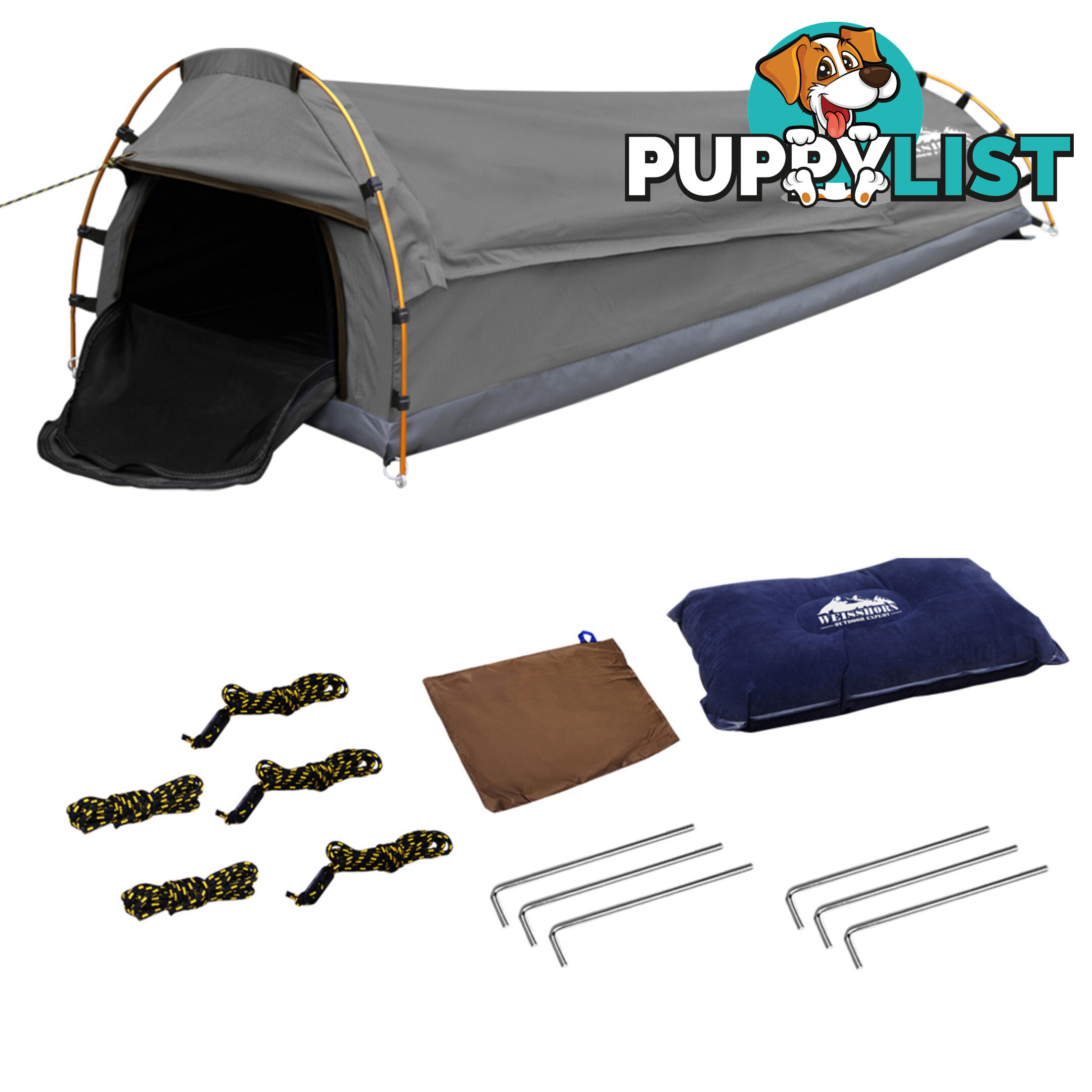 Biker Swag Camping Single Swags Tent Biking Rip Stop Canvas Carry Bag Grey
