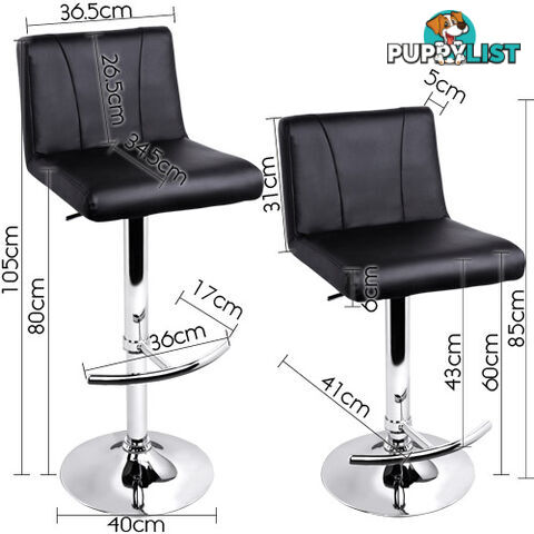 2 x PU Leather Kitchen Bar Stool Gas Lift Black