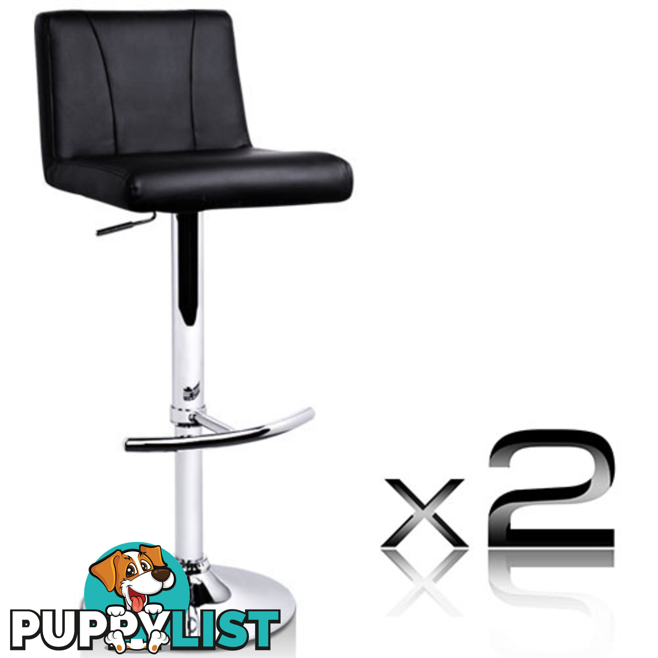 2 x PU Leather Kitchen Bar Stool Gas Lift Black