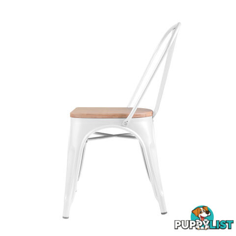 Set of 2 Replica Tolix Dining Metal Chair Bamboo Seat Gloss White