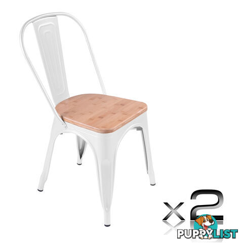 Set of 2 Replica Tolix Dining Metal Chair Bamboo Seat Gloss White