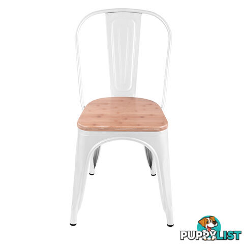 Set of 2 Replica Tolix Dining Metal Chair Bamboo Seat Gloss White