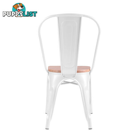 Set of 2 Replica Tolix Dining Metal Chair Bamboo Seat Gloss White