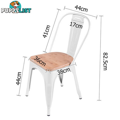 Set of 2 Replica Tolix Dining Metal Chair Bamboo Seat Gloss White