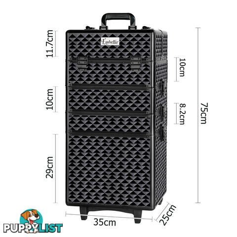 7 in 1 Professional Portable Beauty Make up Cosmetic Trolley Case Diamond Black