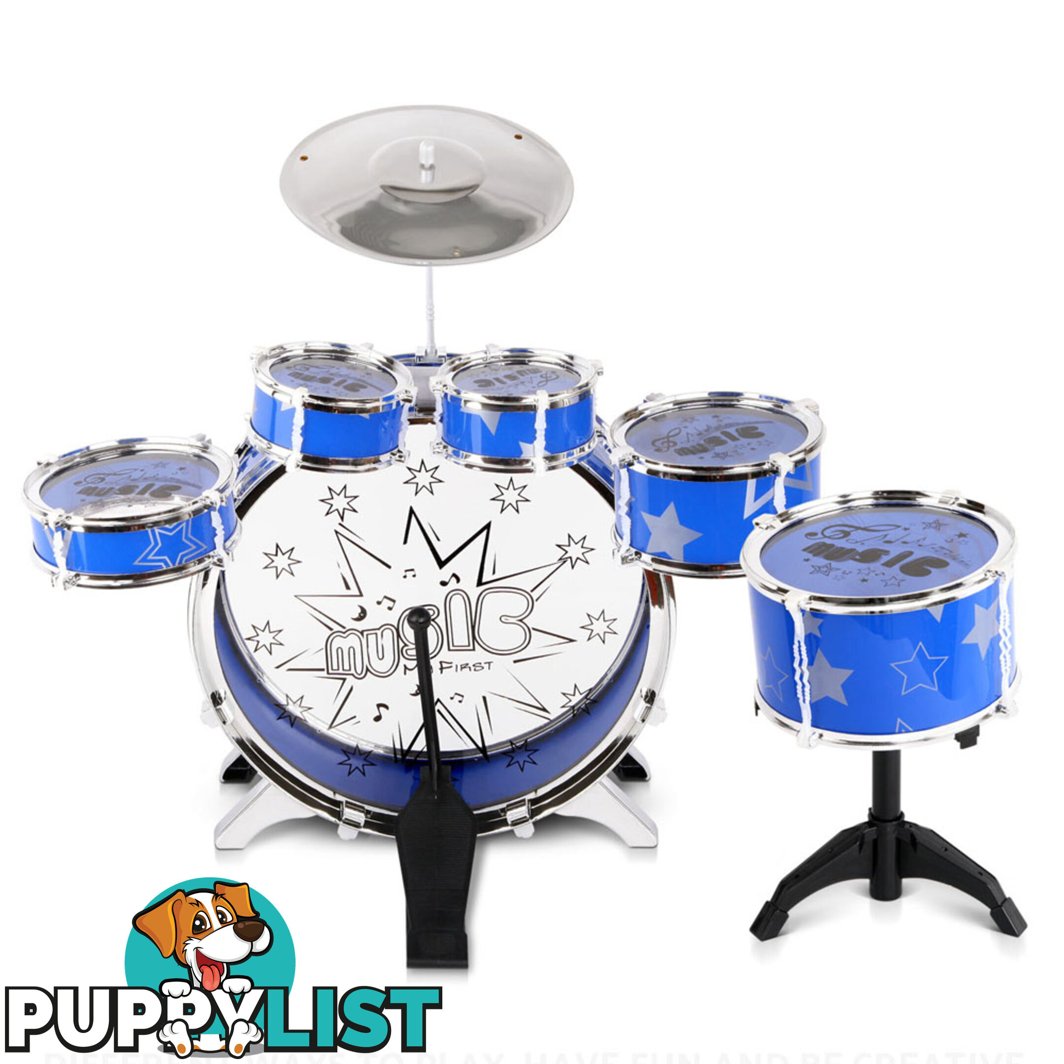 8 Pcs Kids Drums Set Junior Jazz Play Toy Children Mini Musical Band Kit Blue