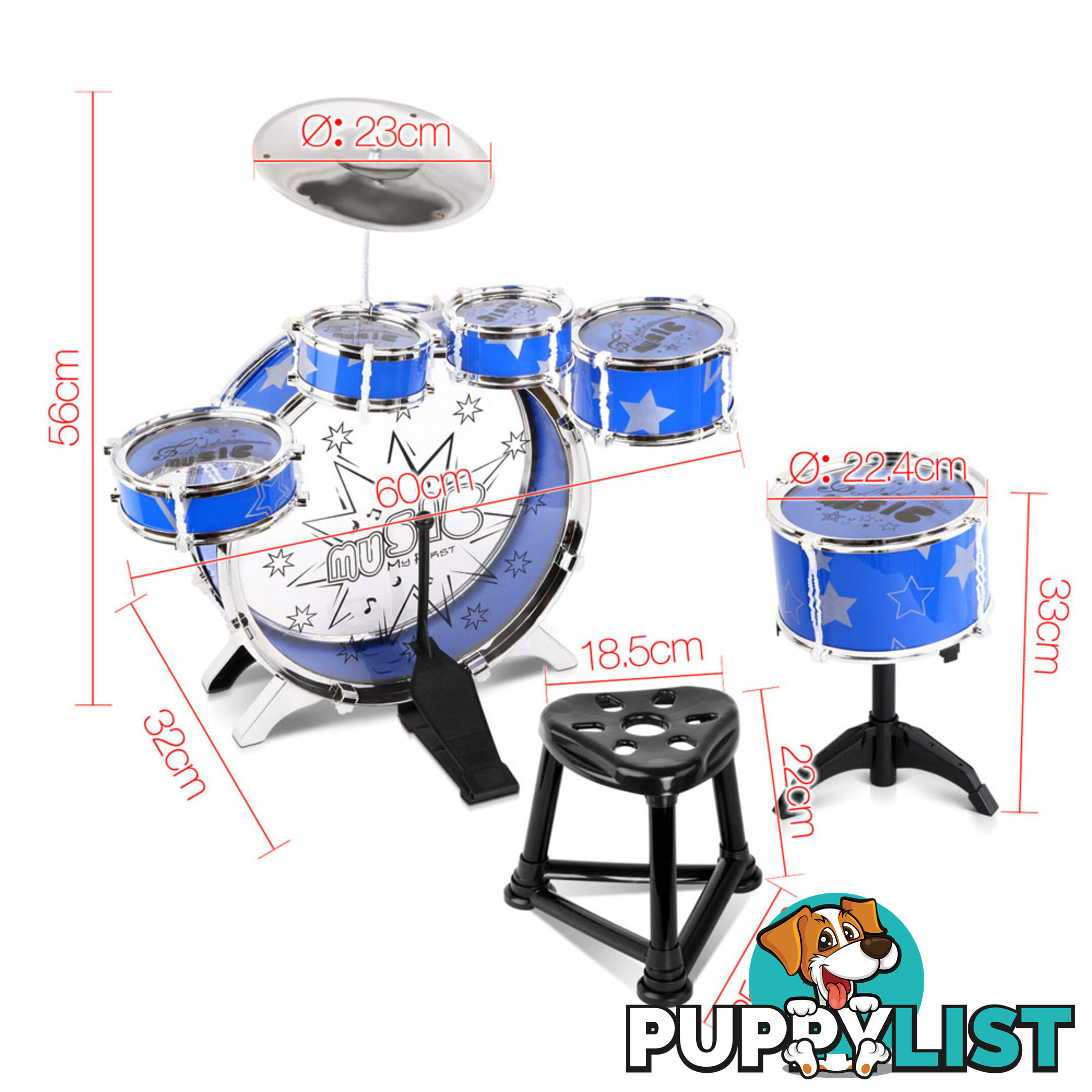 8 Pcs Kids Drums Set Junior Jazz Play Toy Children Mini Musical Band Kit Blue