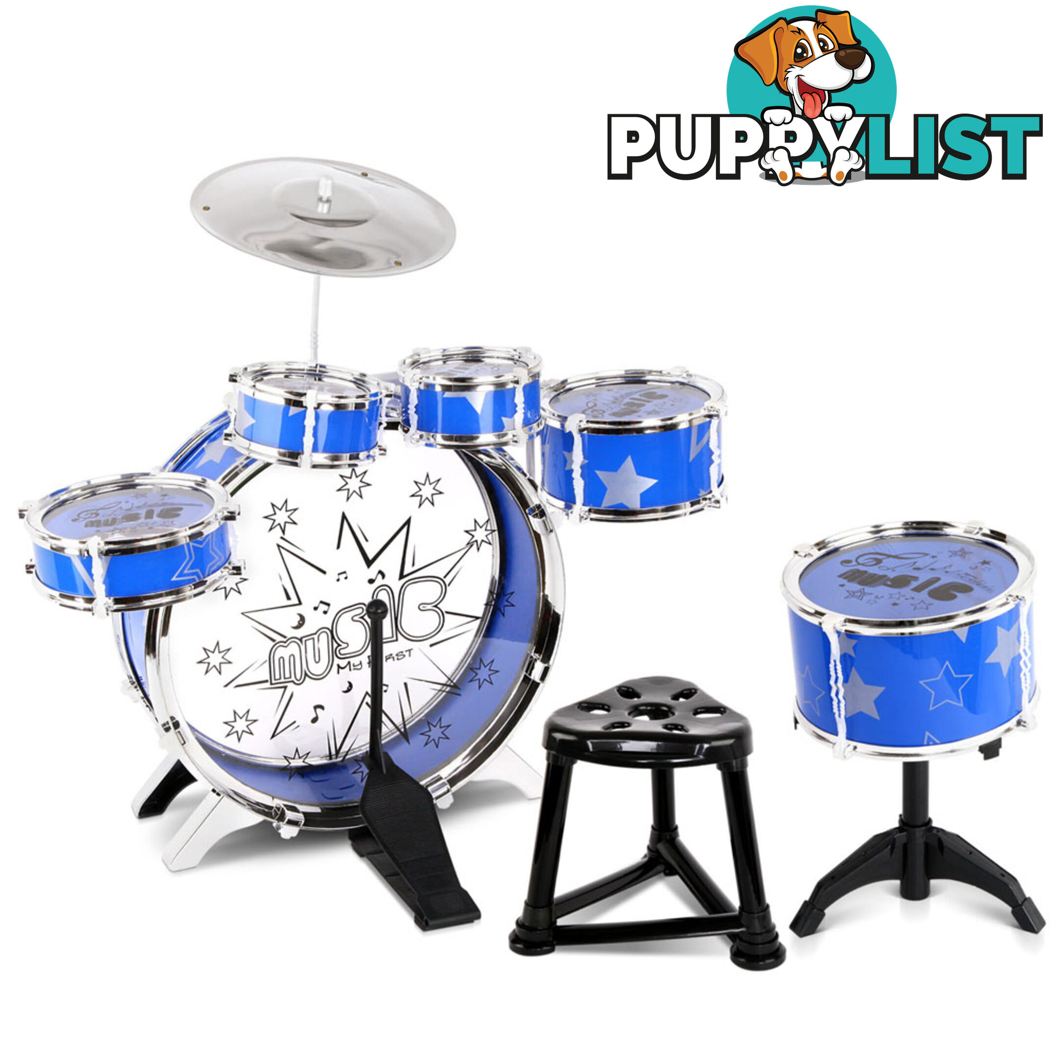 8 Pcs Kids Drums Set Junior Jazz Play Toy Children Mini Musical Band Kit Blue