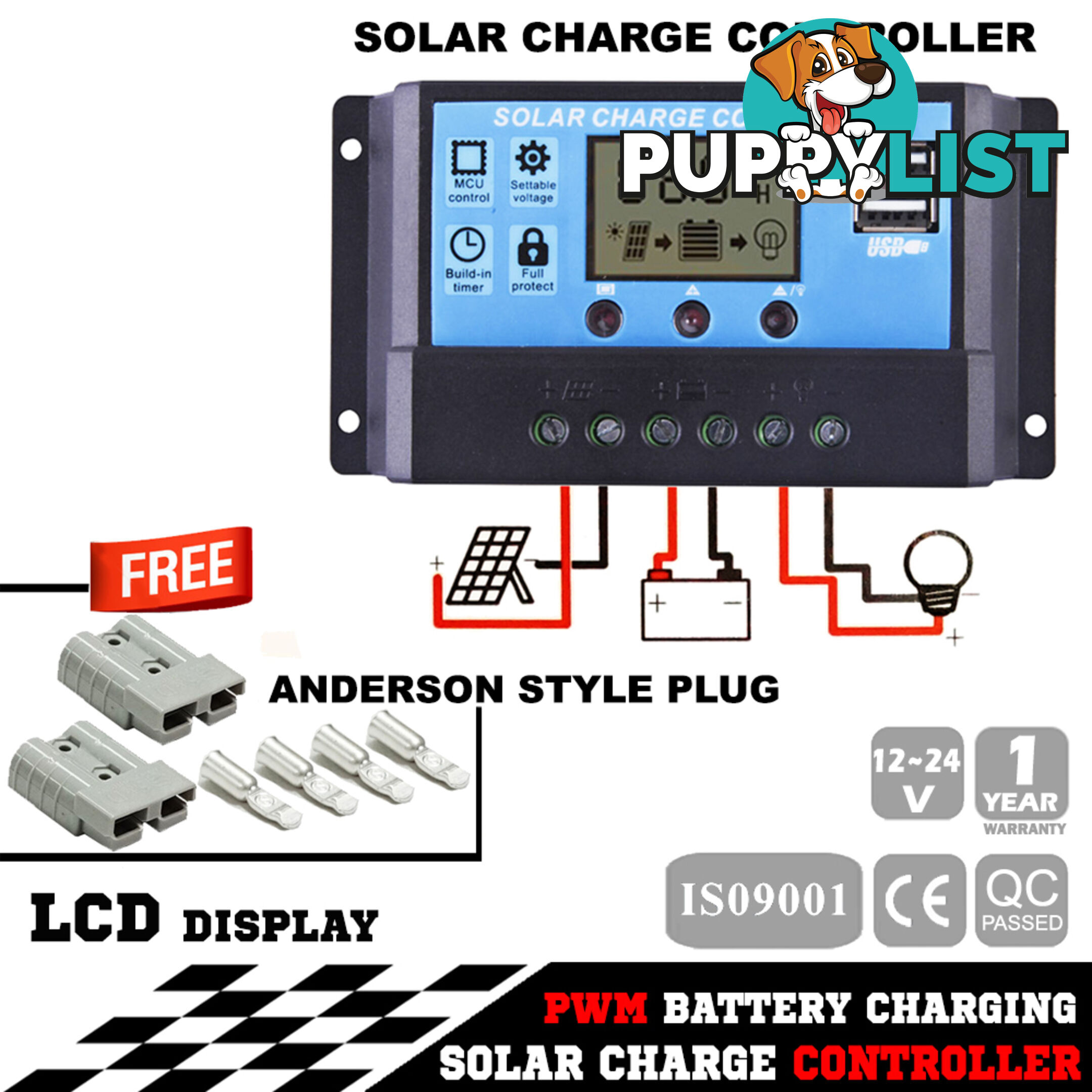 20A 12V-24V LCD Display PWM Solar Panel Regulator Charge Controller & Timer PWN