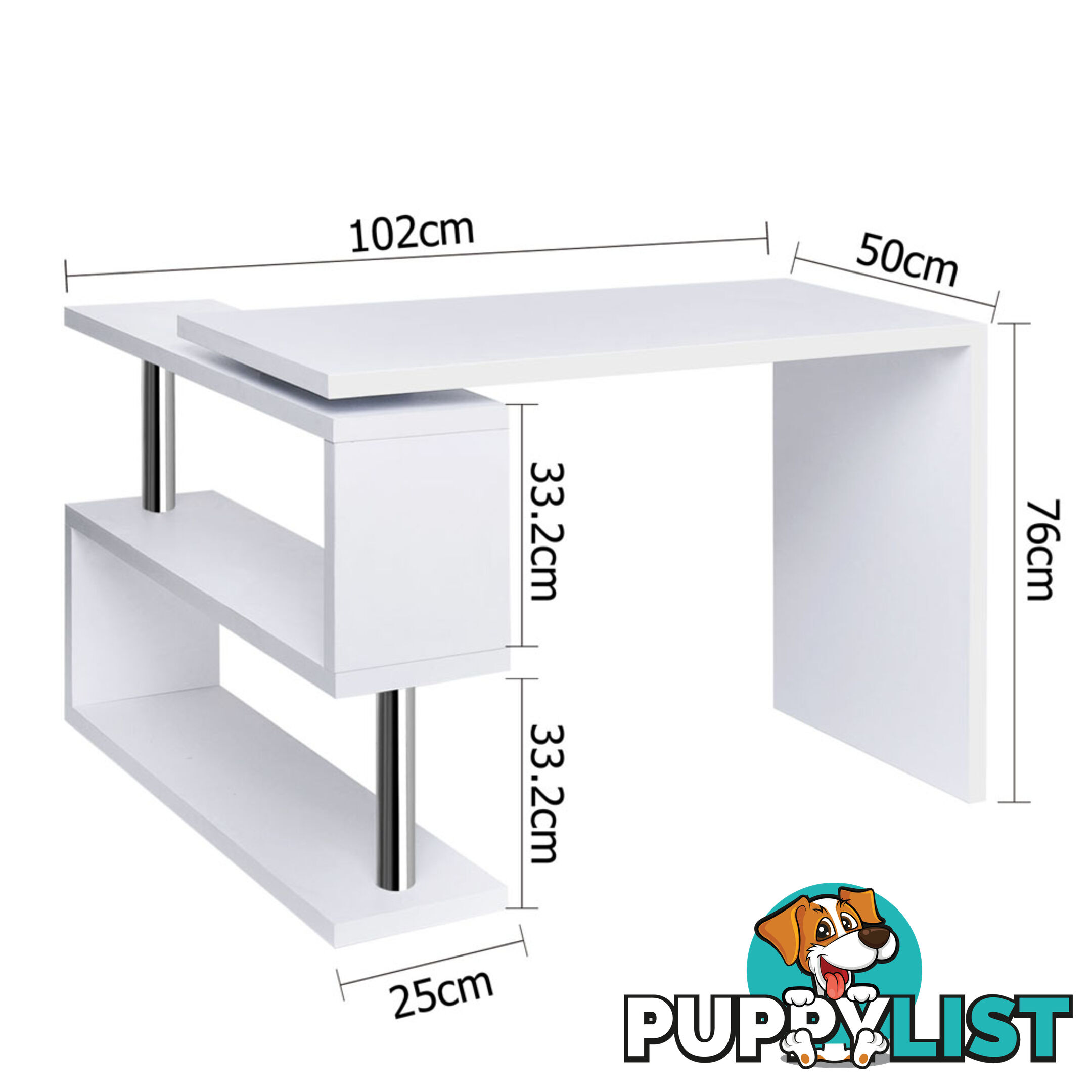 Office Computer Desk Corner Table w/ Bookshelf White