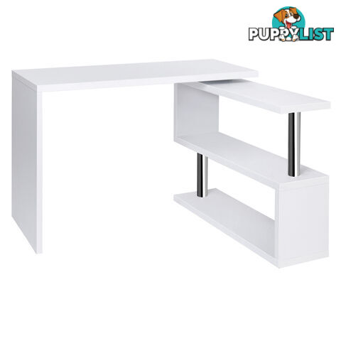 Office Computer Desk Corner Table w/ Bookshelf White