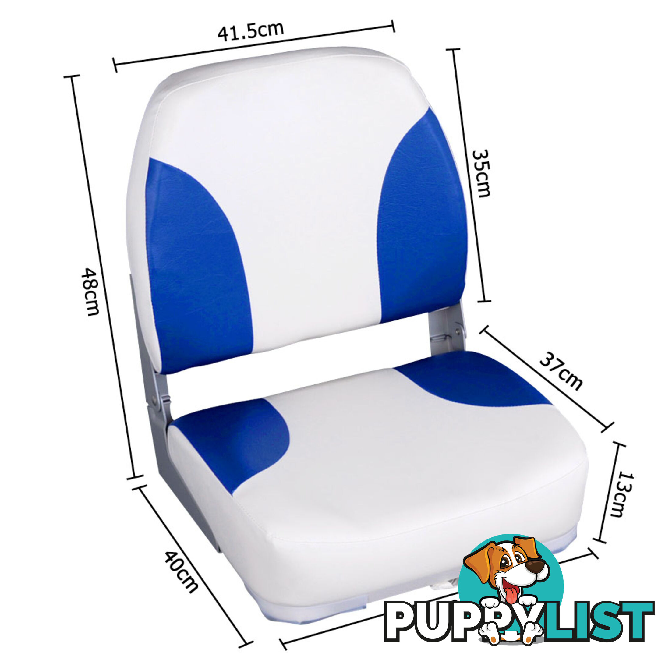 2 x Folding Marine Boat Seat Swivel Grade Vinyl White Blue Extra Large