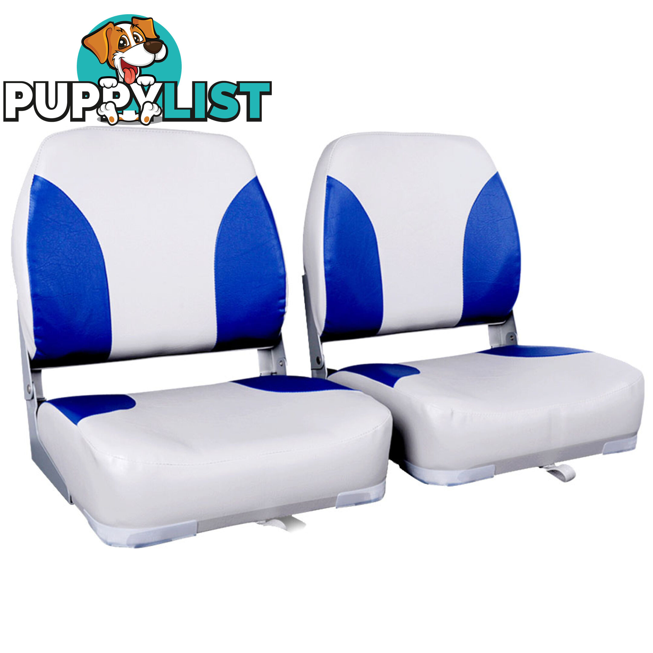 2 x Folding Marine Boat Seat Swivel Grade Vinyl White Blue Extra Large