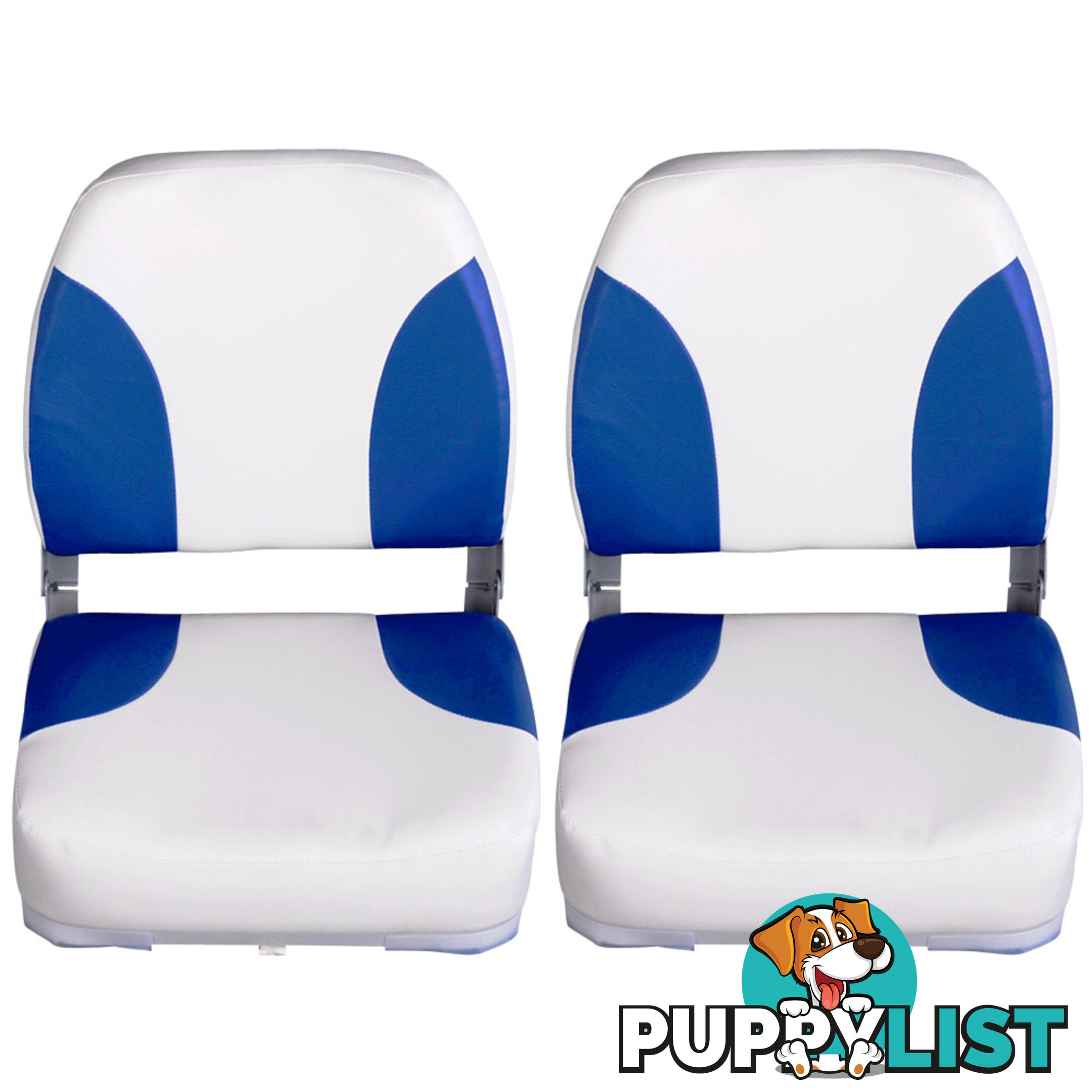 2 x Folding Marine Boat Seat Swivel Grade Vinyl White Blue Extra Large