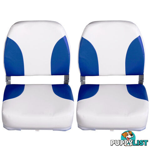 2 x Folding Marine Boat Seat Swivel Grade Vinyl White Blue Extra Large