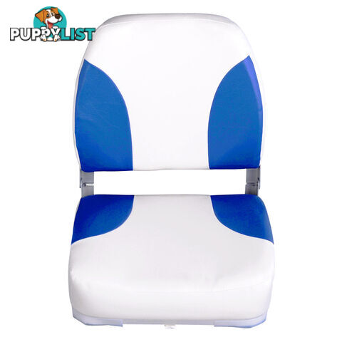 2 x Folding Marine Boat Seat Swivel Grade Vinyl White Blue Extra Large