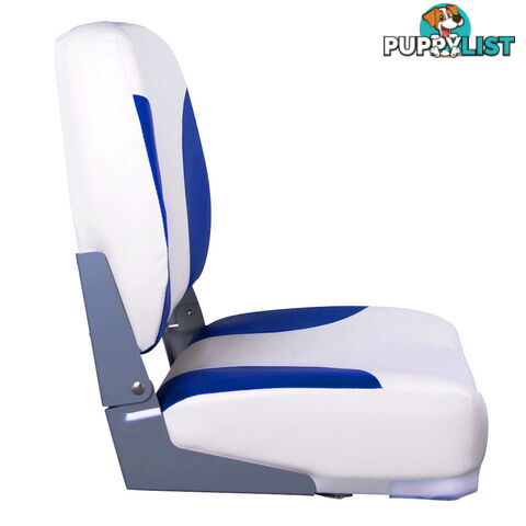 2 x Folding Marine Boat Seat Swivel Grade Vinyl White Blue Extra Large