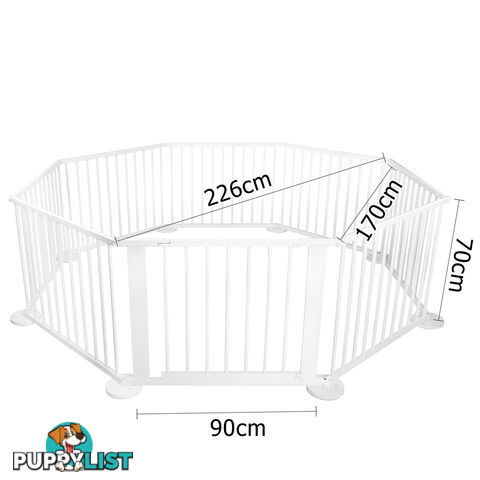 8 Sides Baby Natural White Wooden Playpen