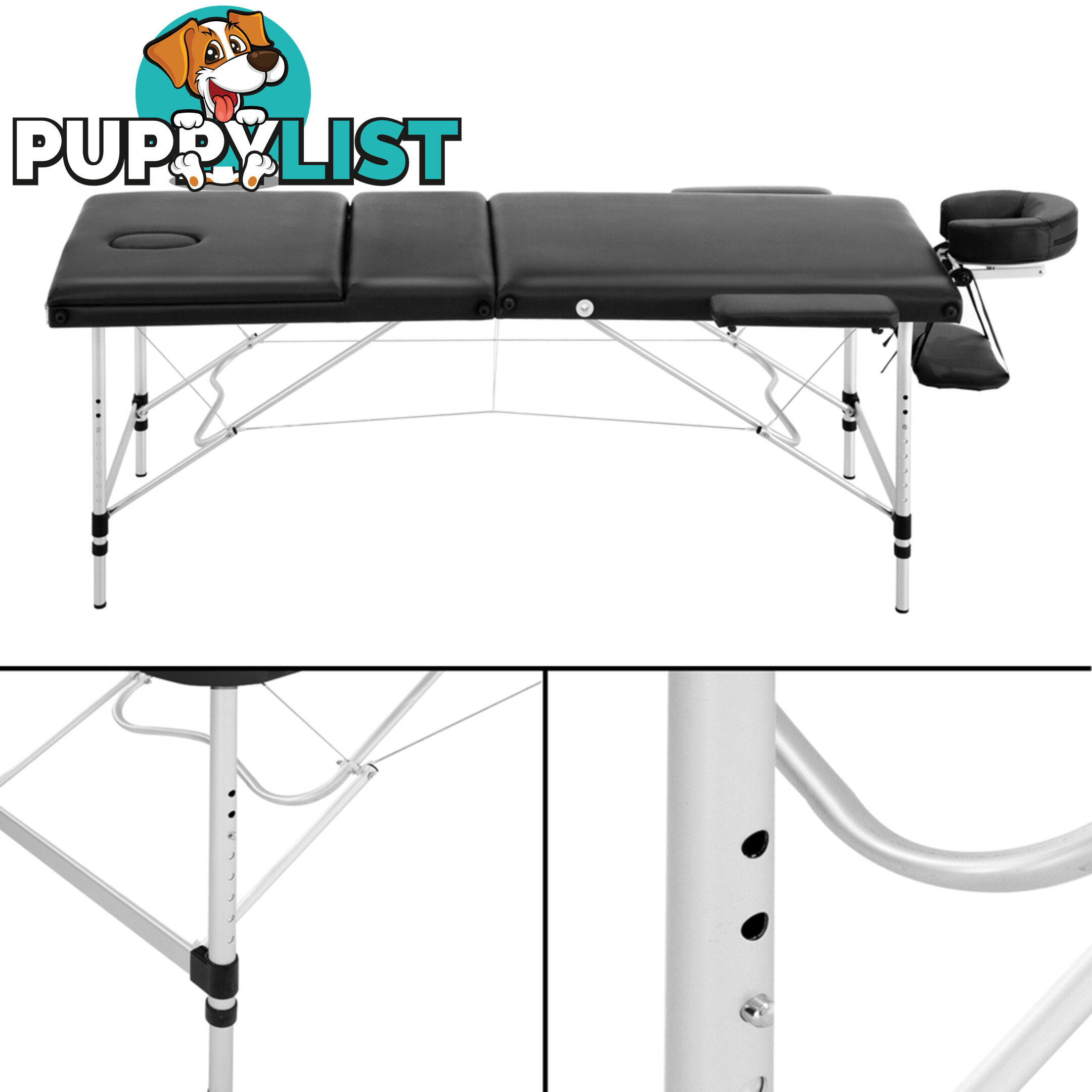 Portable Aluminium Massage Bed Beauty Waxing Table Chair 3 Fold Black 60cm