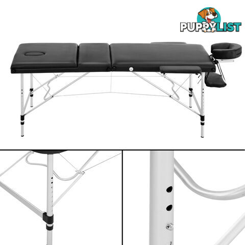 Portable Aluminium Massage Bed Beauty Waxing Table Chair 3 Fold Black 60cm