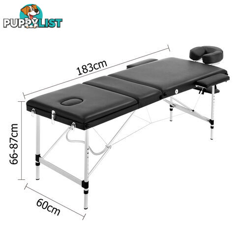 Portable Aluminium Massage Bed Beauty Waxing Table Chair 3 Fold Black 60cm