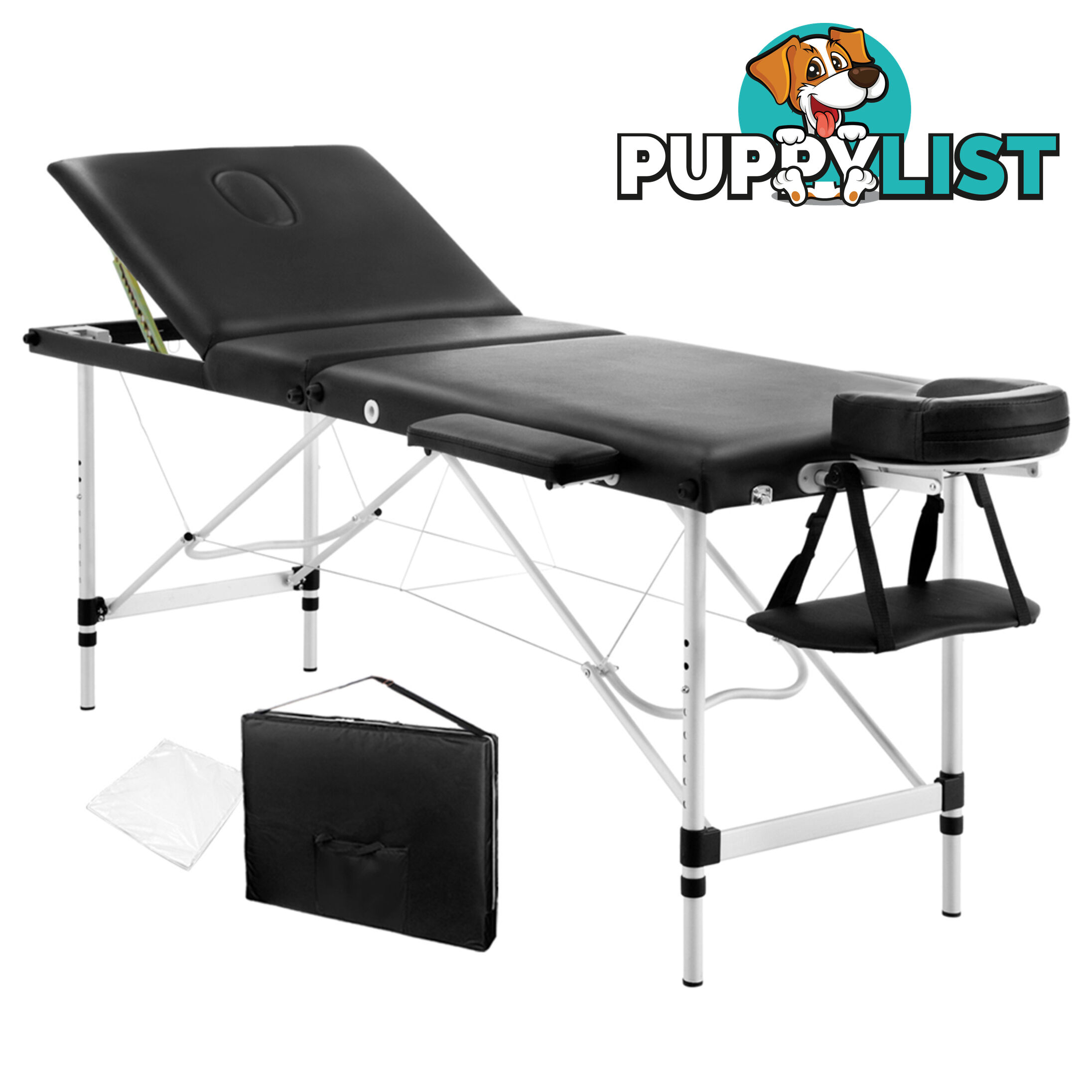 Portable Aluminium Massage Bed Beauty Waxing Table Chair 3 Fold Black 60cm