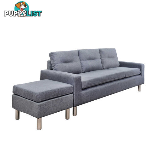 Four Seater Faux Linen Fabric Sofa with Ottoman Grey