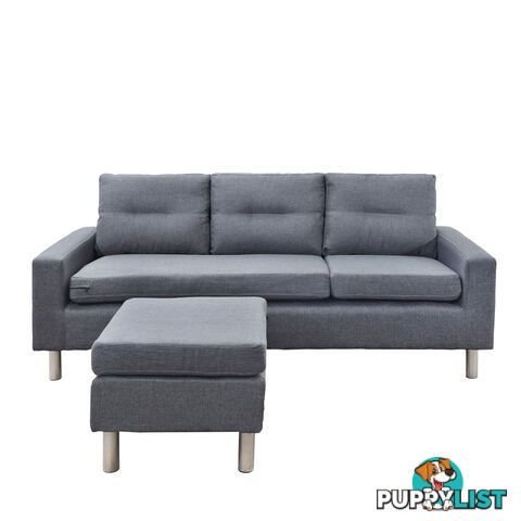 Four Seater Faux Linen Fabric Sofa with Ottoman Grey