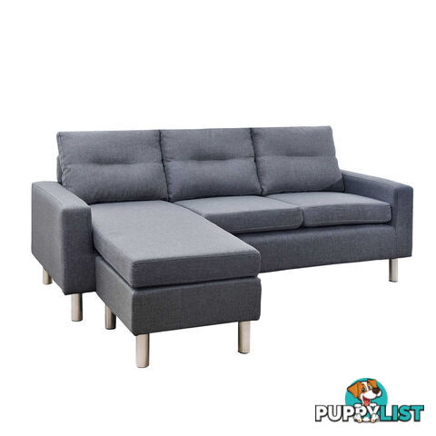 Four Seater Faux Linen Fabric Sofa with Ottoman Grey