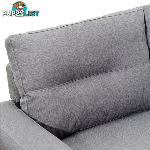 Four Seater Faux Linen Fabric Sofa with Ottoman Grey