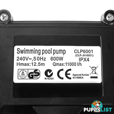 600W Swimming Pool Pump Electric Spa Self Priming Water Pressure 11000L/H 0.8HP