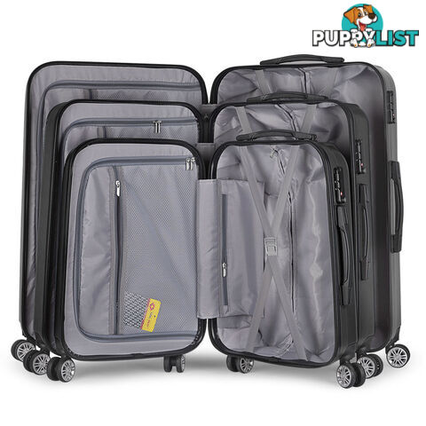 Set of 3 Hard Shell Travel Luggage with TSA Lock - Black