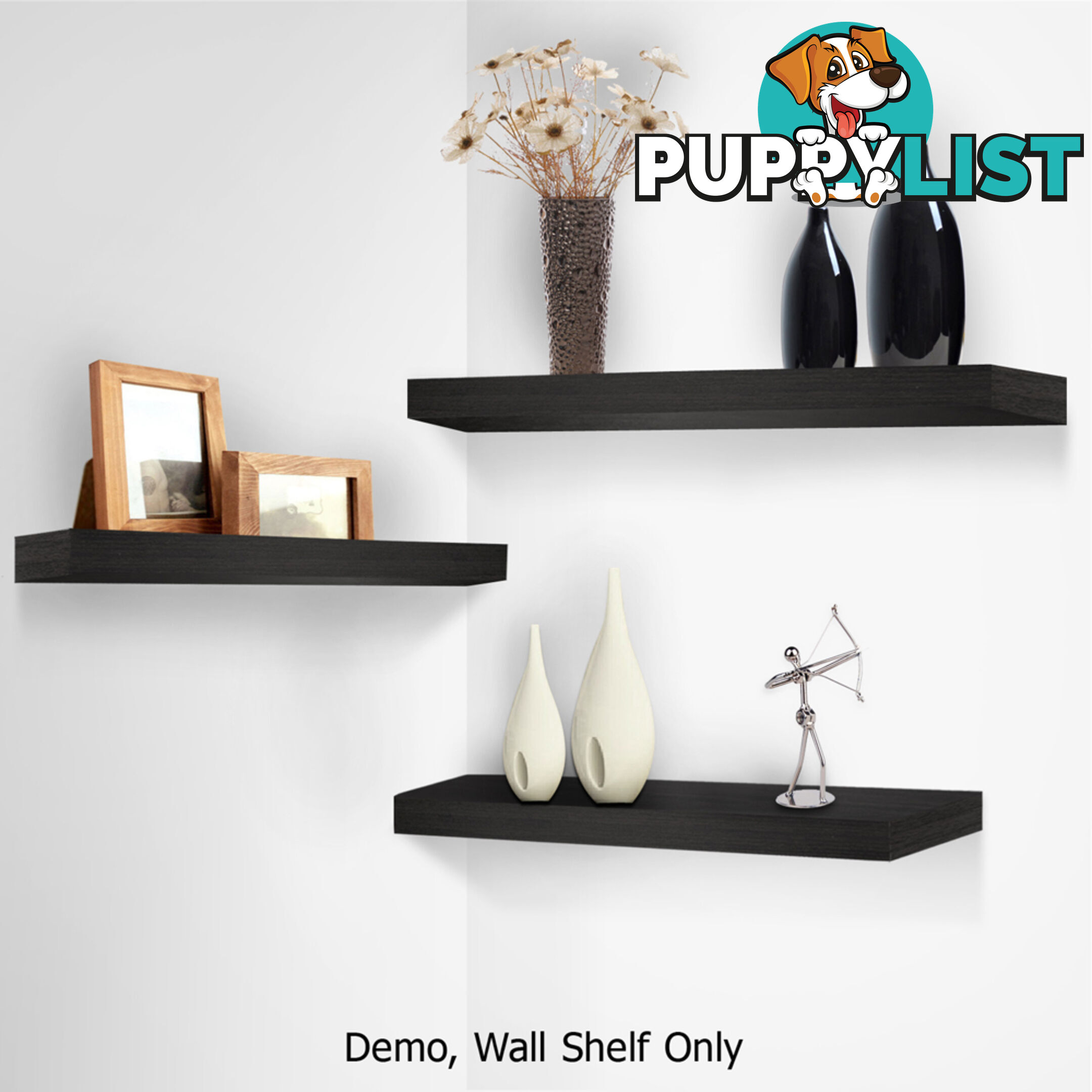 3 pcs Wall Floating Shelf Set Bookshelf Display Black