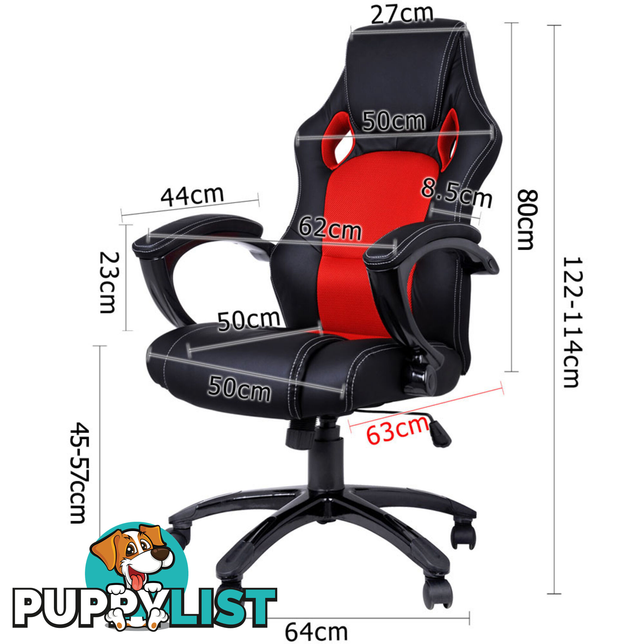 Executive PU Leather Computer Chair Ergonomic Office Desk Chair Black Red