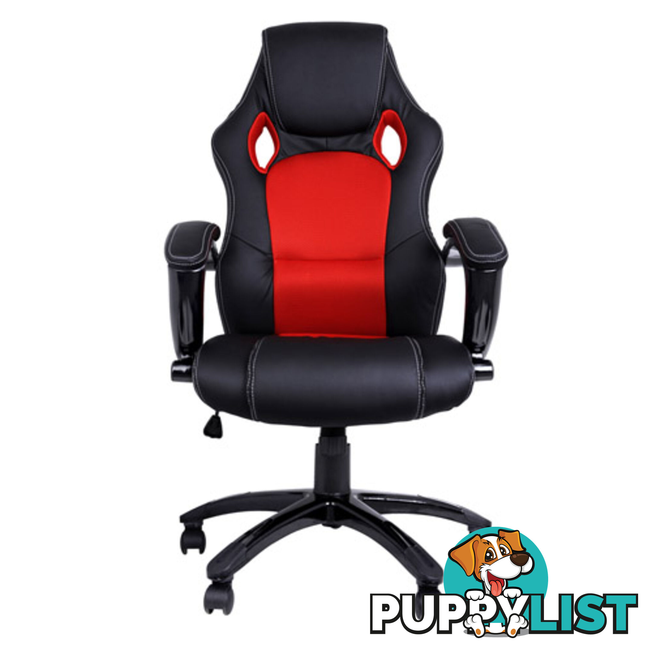 Executive PU Leather Computer Chair Ergonomic Office Desk Chair Black Red