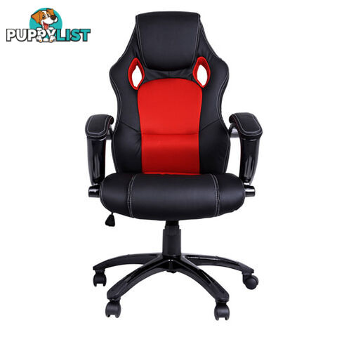 Executive PU Leather Computer Chair Ergonomic Office Desk Chair Black Red