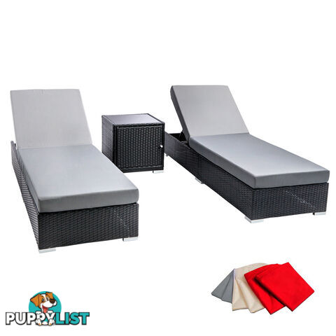 3pcs Outdoor Lounge Set Wicker Rattan Storage Cube 2 Seater Black Grey