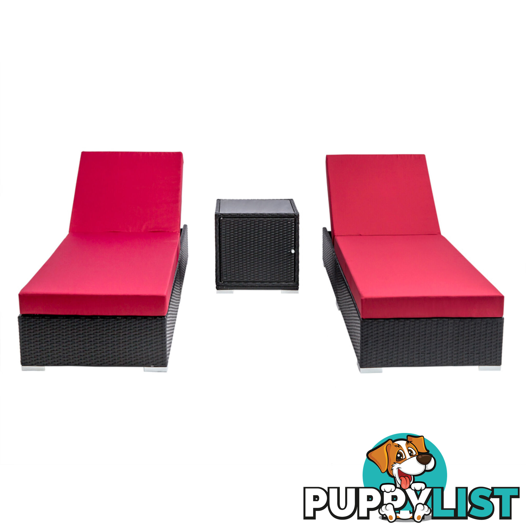 3pcs Outdoor Lounge Set Wicker Rattan Storage Cube 2 Seater Black Grey