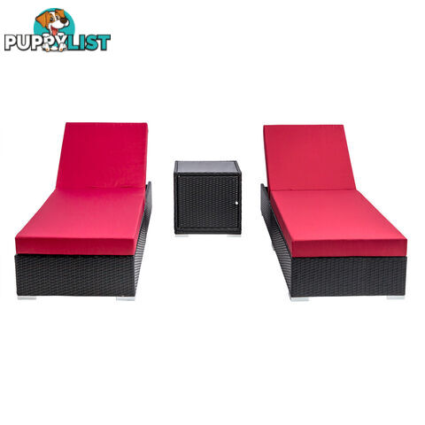 3pcs Outdoor Lounge Set Wicker Rattan Storage Cube 2 Seater Black Grey