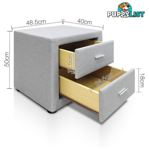 Fabric Bedside Table - Light Grey