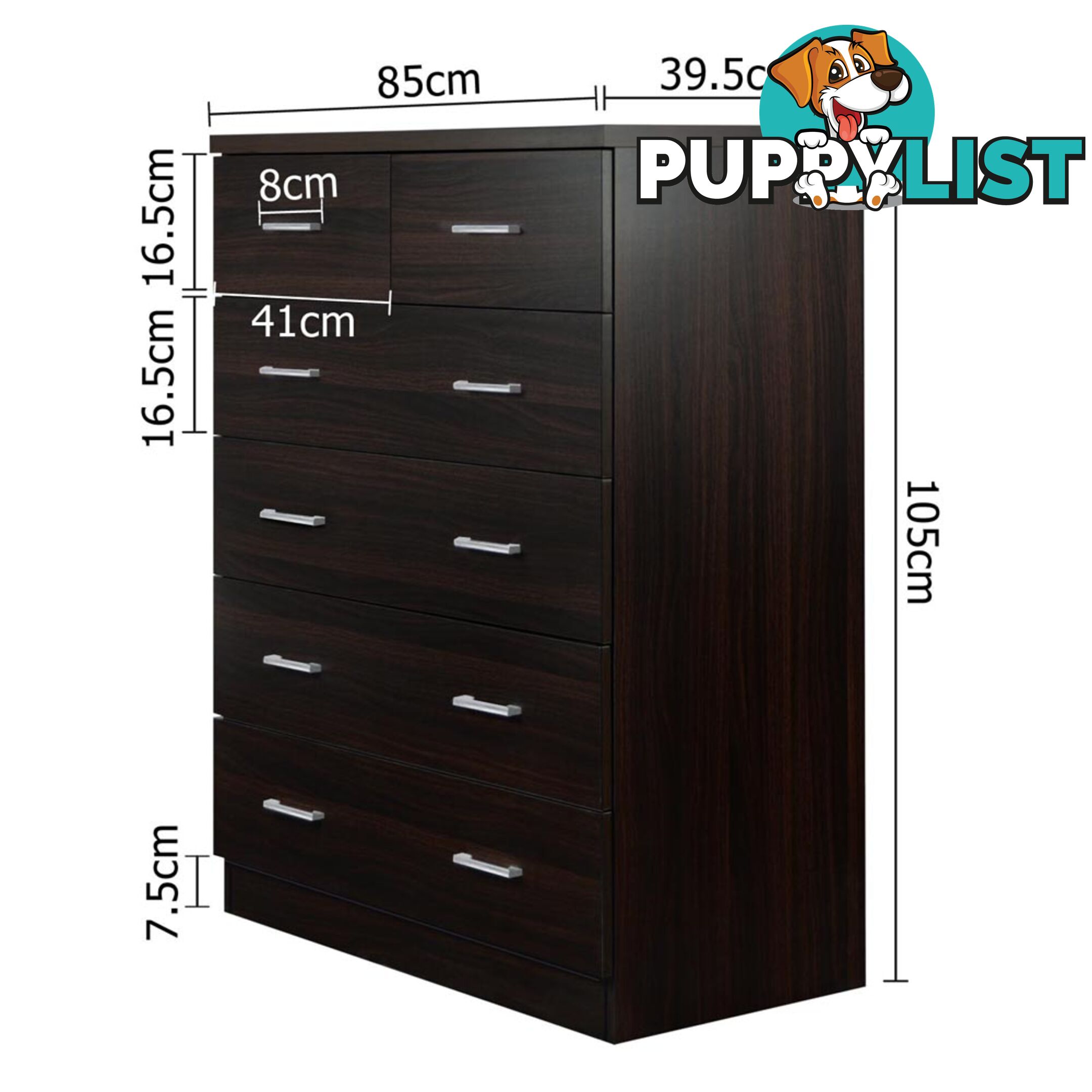 Tallboy 6 Drawers Storage Cabinet Walnut