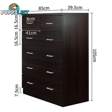 Tallboy 6 Drawers Storage Cabinet Walnut