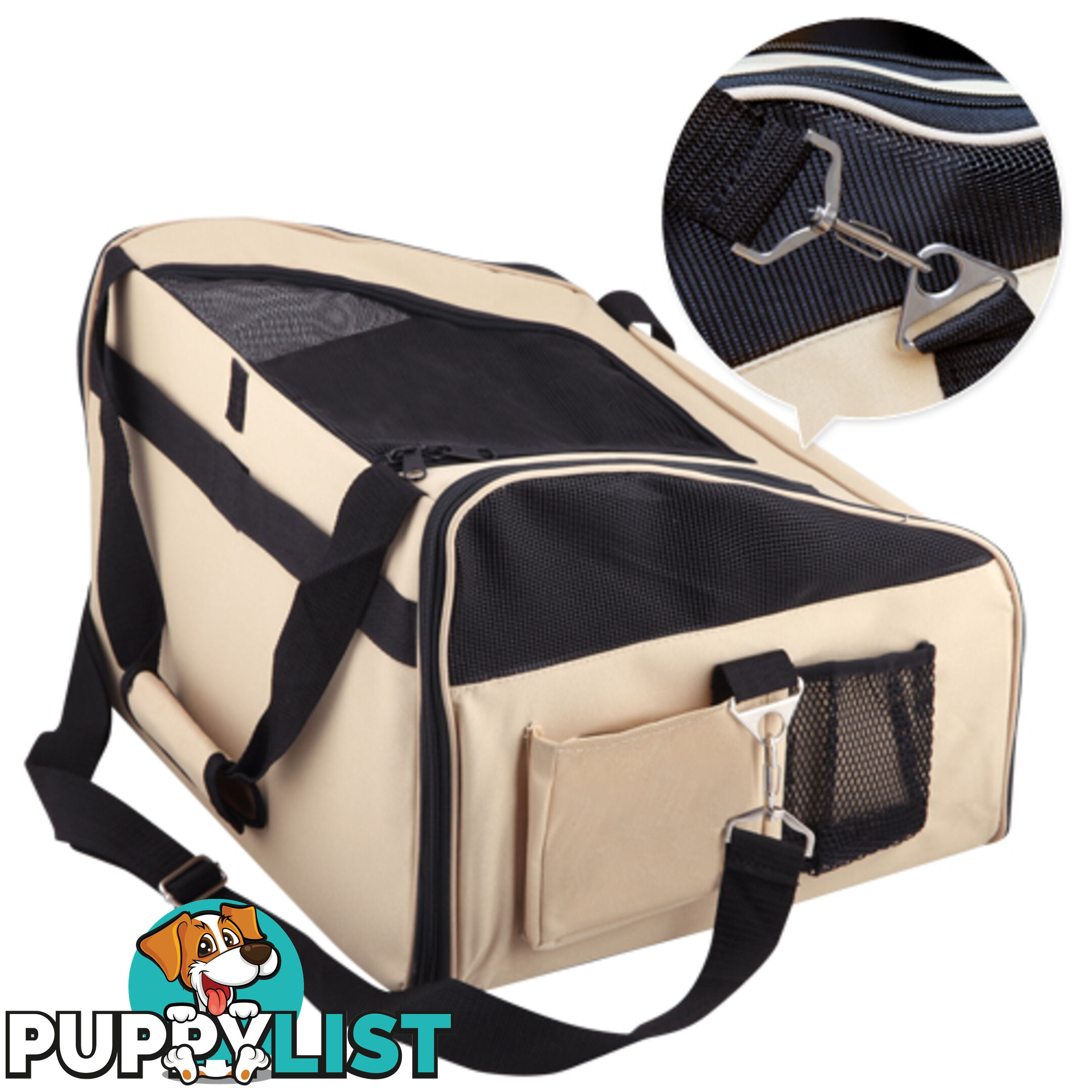 Pet Dog Cat Car Seat Carrier Travel Bag Large Beige