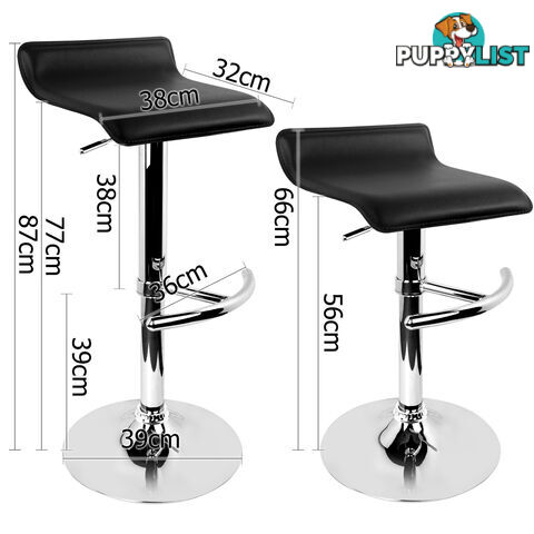 2 x PVC Leather Bar Stool Kitchen Counter Gas Lift Chair Cafe Swivel Stool Black