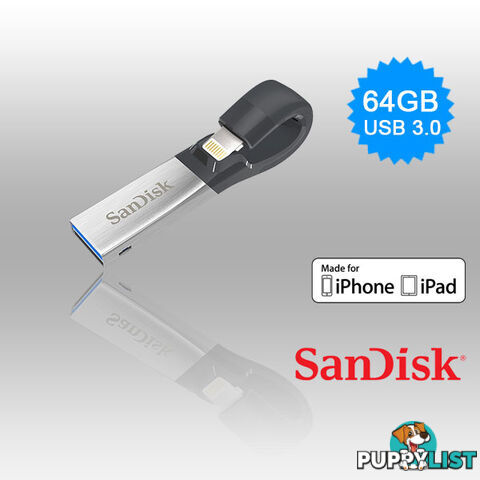 SANDISK IXPAND FLASH DRIVE SDIX30N 64GB GREY IOS USB 3.0   (SDIX30N-064G)