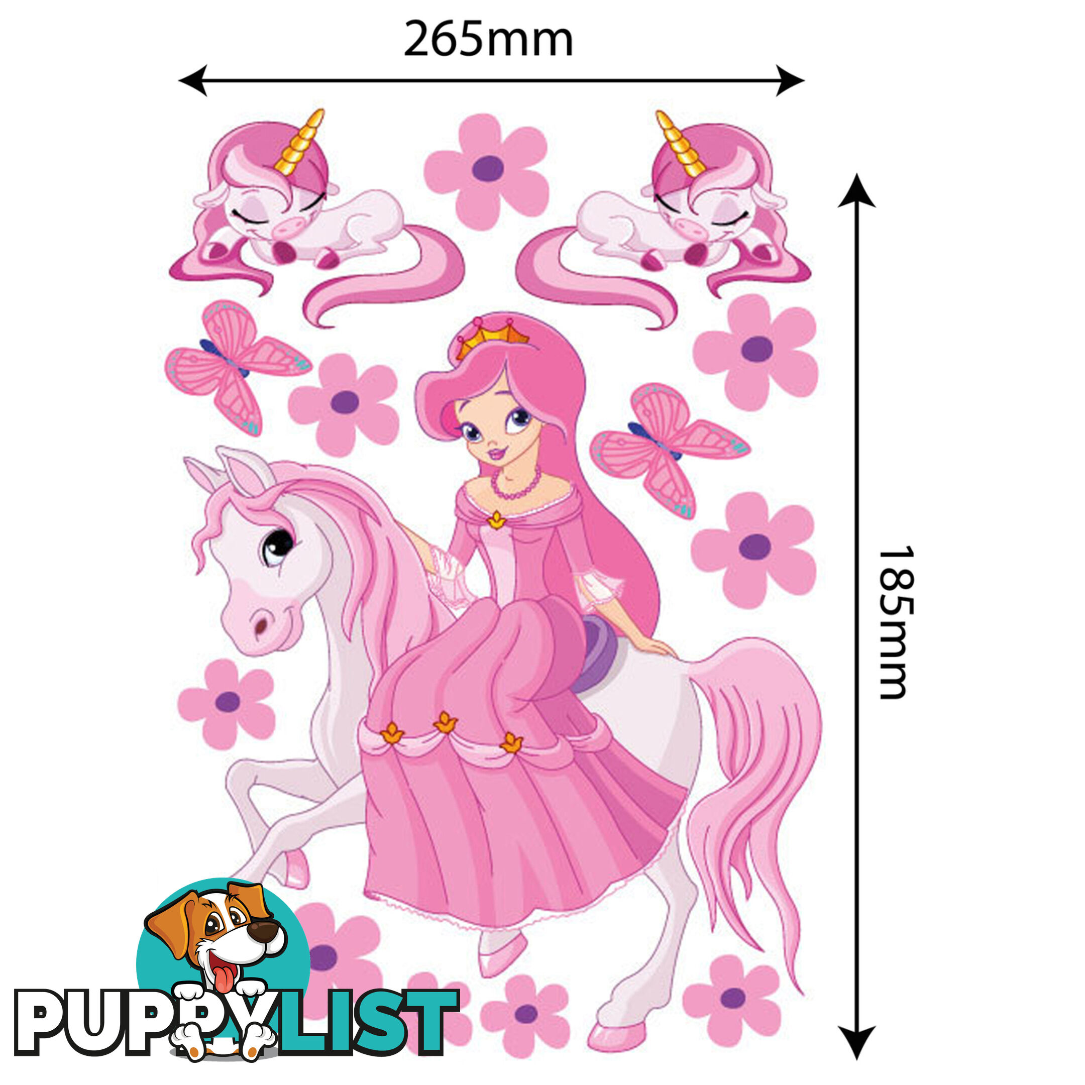 Medium Size Princess on a horse with unicorns Wall Sticker - Totally Movable