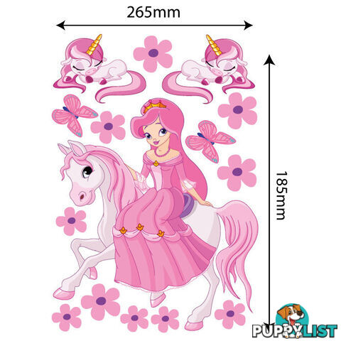 Medium Size Princess on a horse with unicorns Wall Sticker - Totally Movable